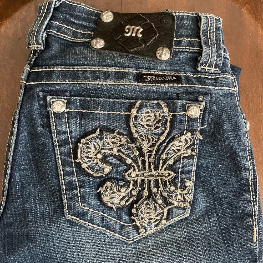 Miss Me Women's Dark Blue Fleur-de-Lis Jeans
